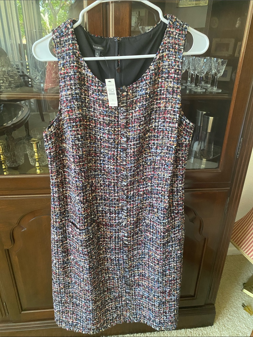 Talbots Multicolor Tweed Midi Dress in Navy, Pink & Gold